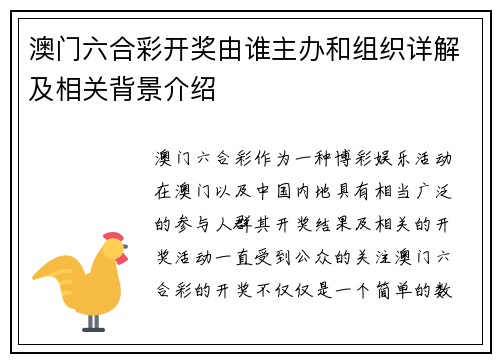 澳门六合彩开奖由谁主办和组织详解及相关背景介绍